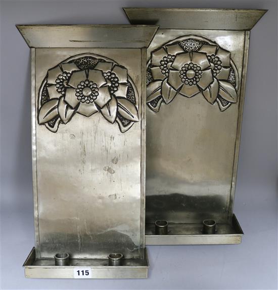 Scottish pair of Glasgow School of Art metal sconces